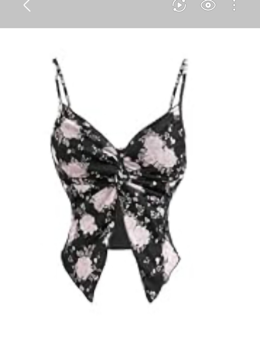 Black Floral Tie-Front Camisole with Light Pink Blooms